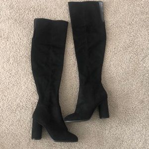 Forever 21 Black Polyester Over the Knee Heeled Boots Size 7.5 - NWOT